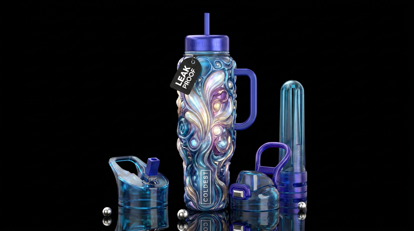 Insane whimsy fantasy glass like,glossy, trompe-l'... water bottle design