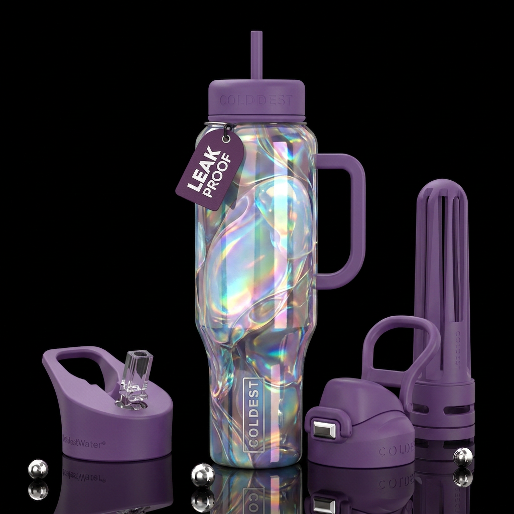 Insane whimsy fantasy glass like,glossy, trompe-l'... water bottle design