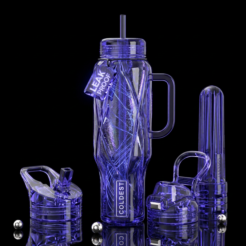 Insane whimsy fantasy glass like,glossy, trompe-l'... water bottle design