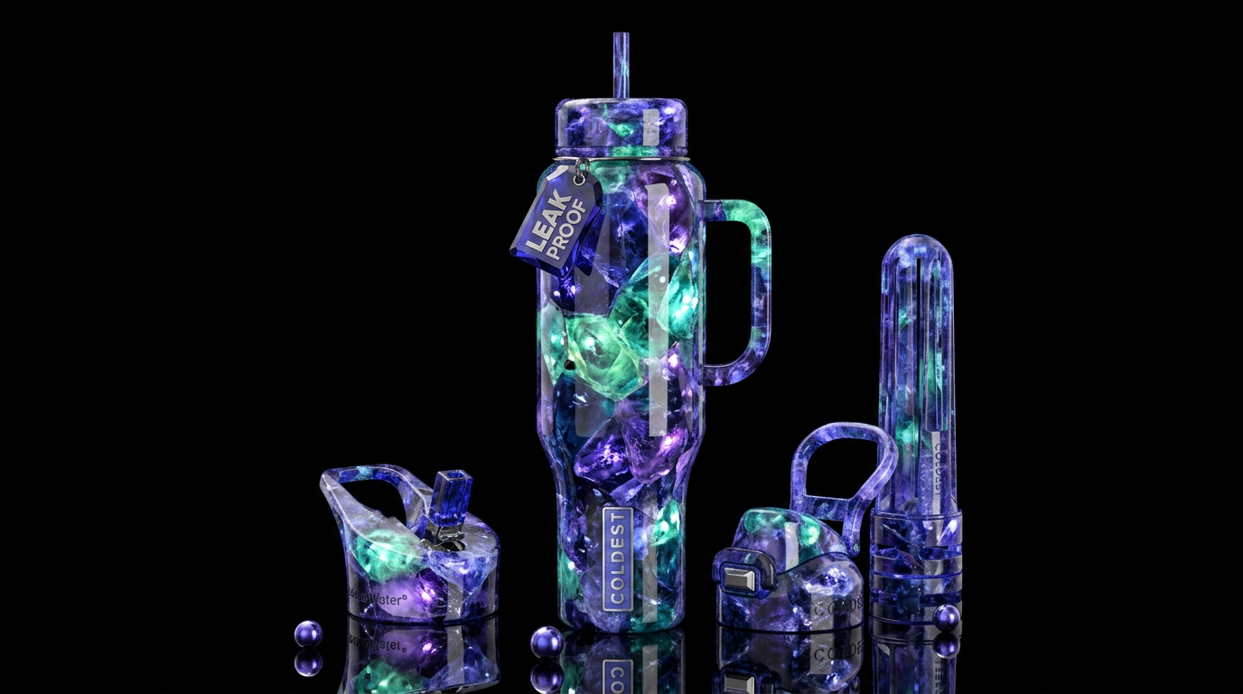 iolite prehnite tanzanite fantasy ,glossy, trompe-... water bottle design