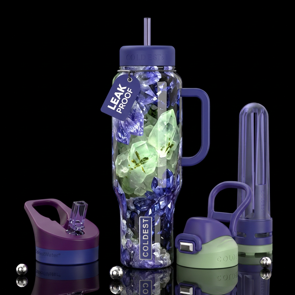 iolite prehnite tanzanite fantasy ,glossy, trompe-... water bottle design