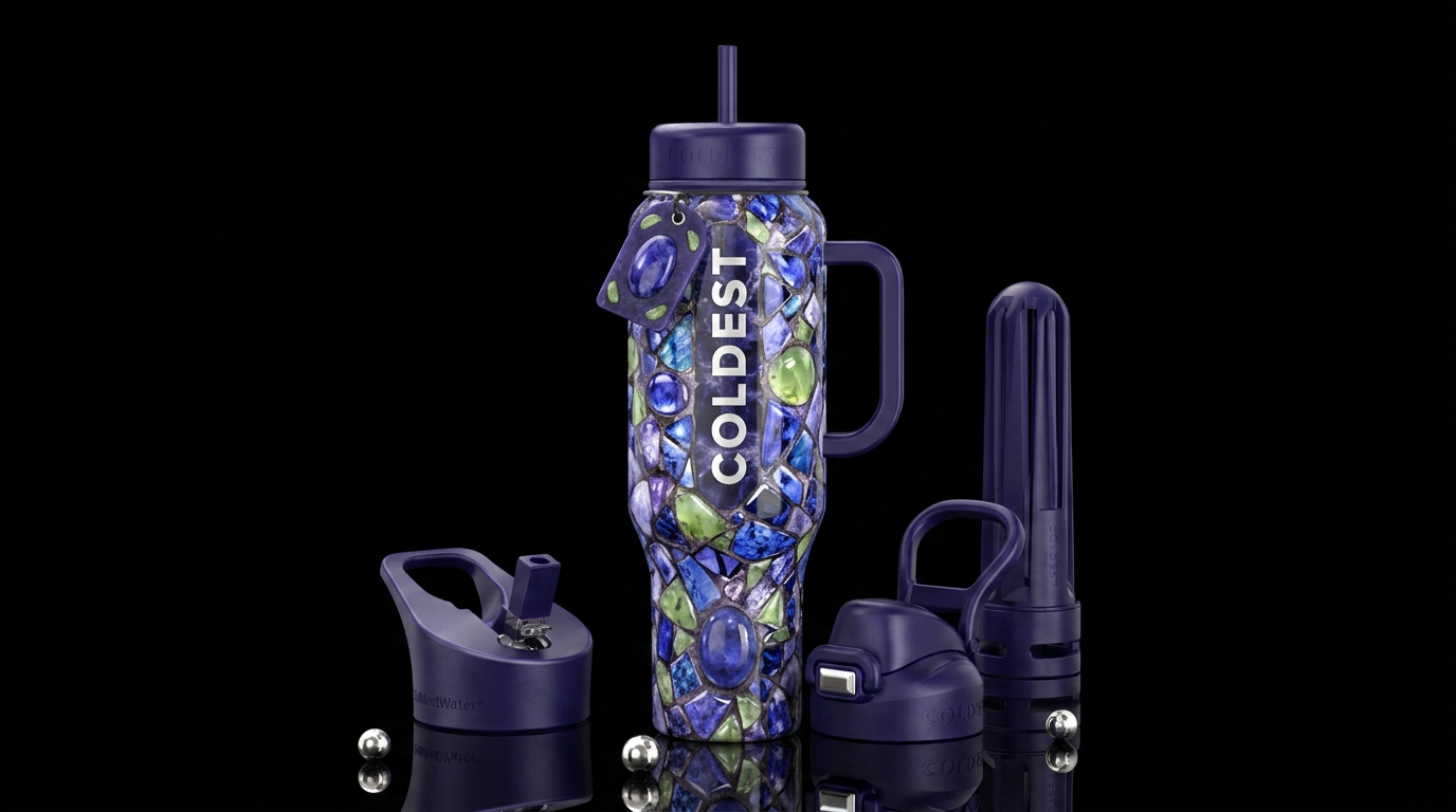 iolite prehnite tanzanite whimsical ,glossy, tromp... water bottle design