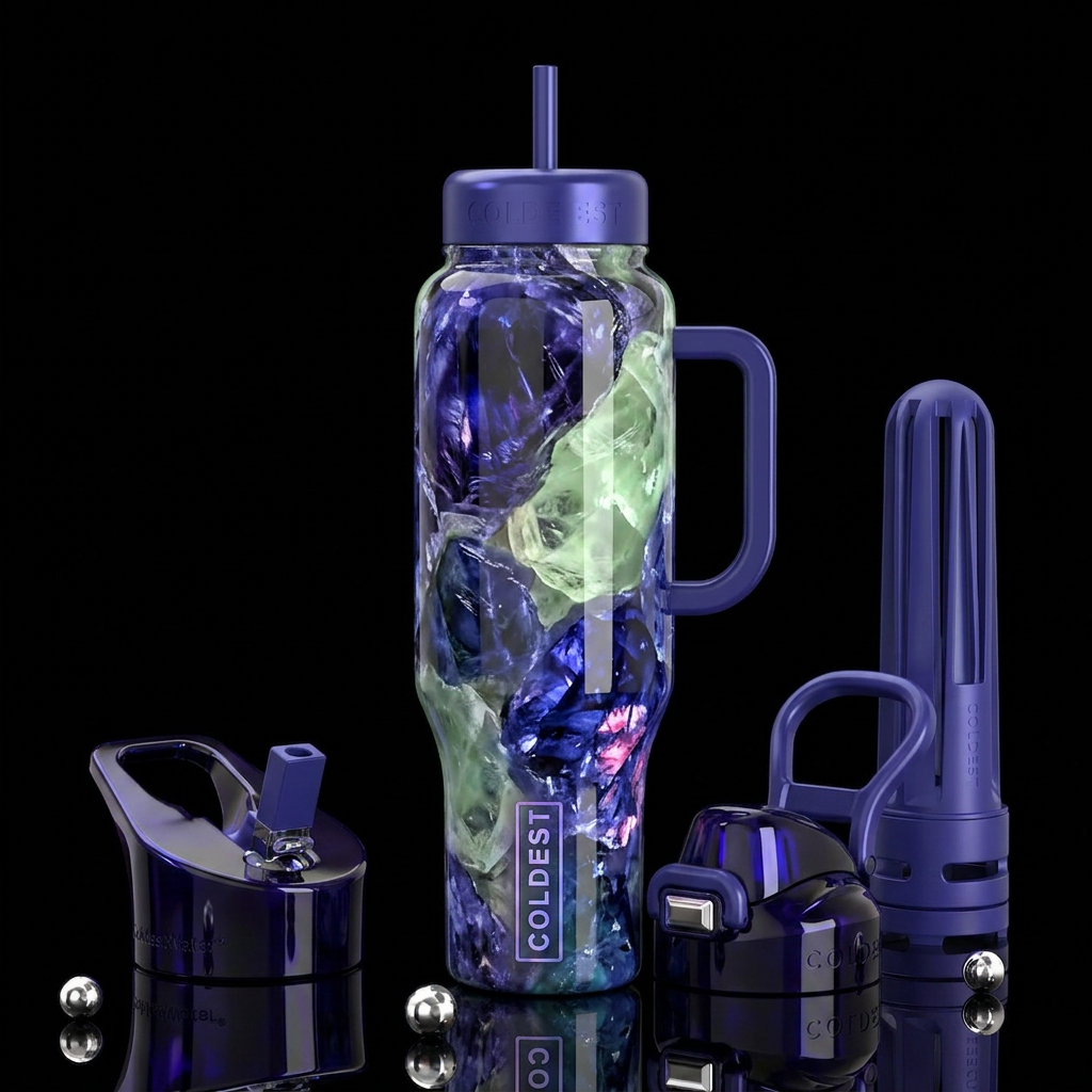 iolite prehnite tanzanite ,glossy, trompe-l'œil, g... water bottle design