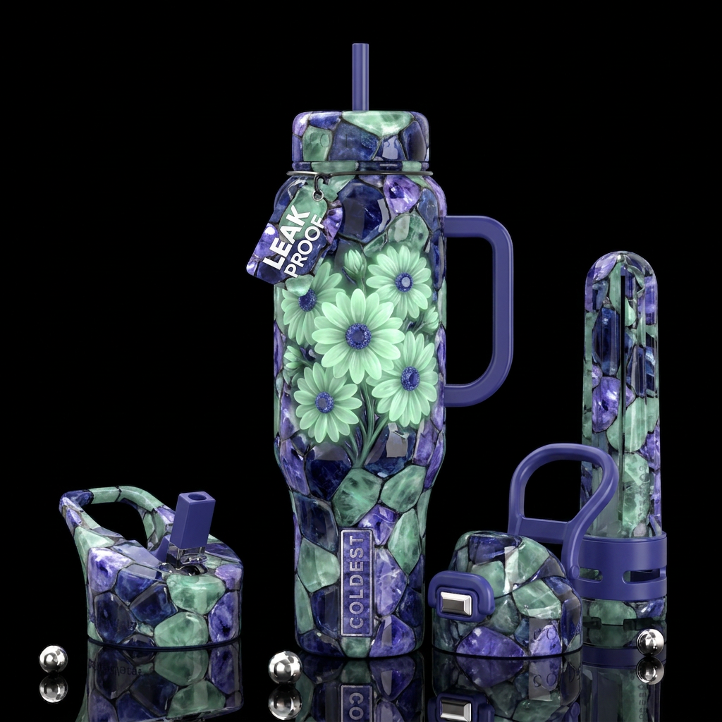 iolite prehnite tanzanite daisies,glossy, trompe-l... water bottle design