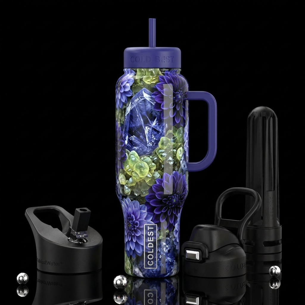 iolite prehnite tanzanite dahlias,glossy, trompe-l... water bottle design