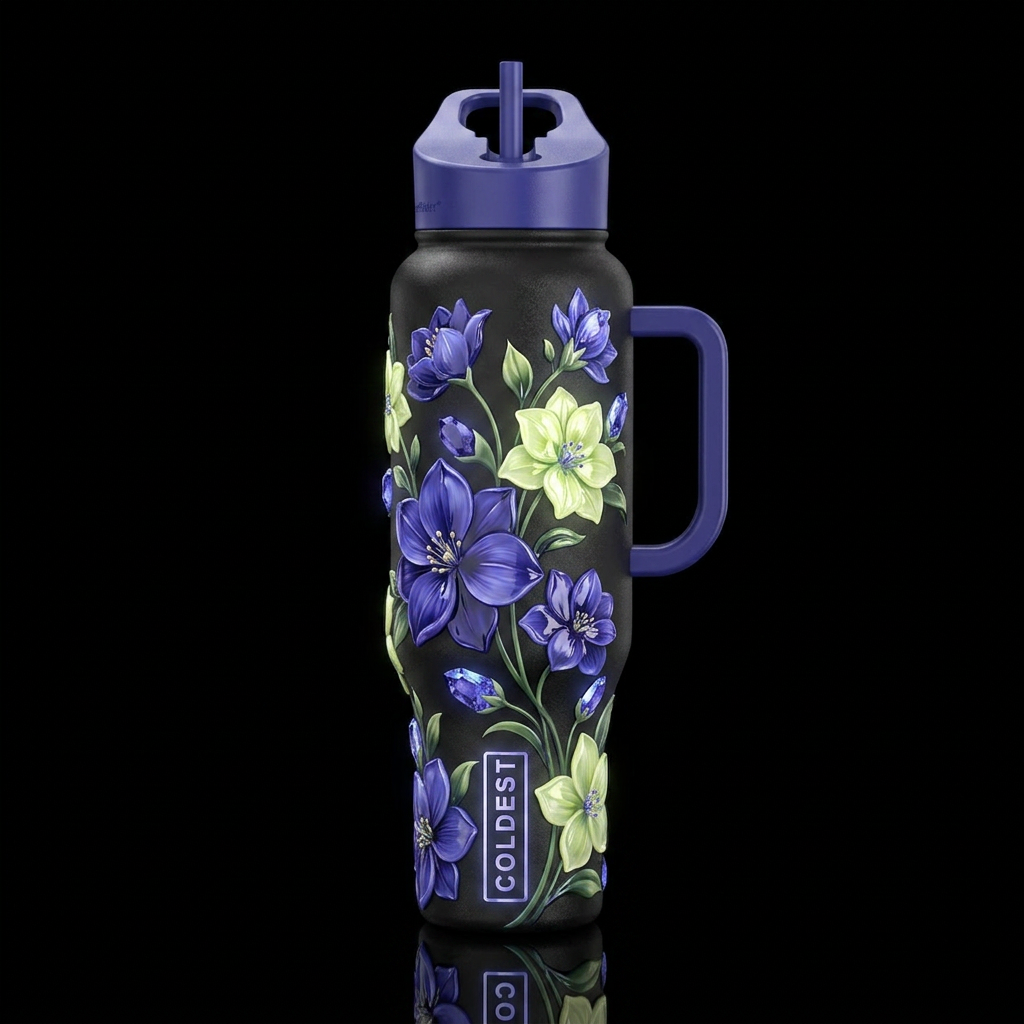 iolite prehnite tanzanite floral,glossy, trompe-l'... water bottle design