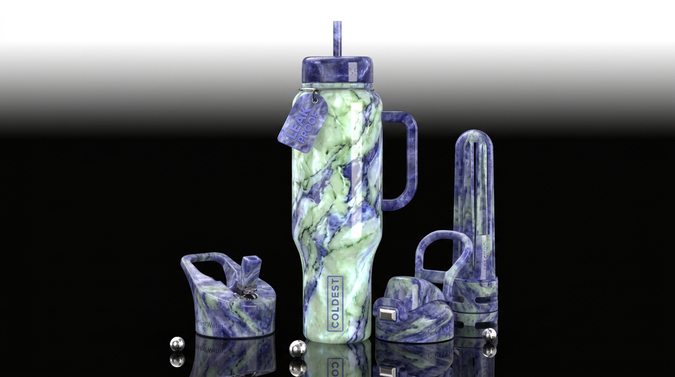 iolite prehnite tanzanite marbled,glossy, trompe-l... water bottle design