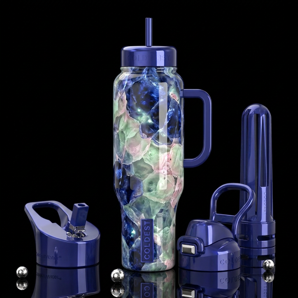 iolite prehnite  ,glossy, trompe-l'œil, glowie, be... water bottle design