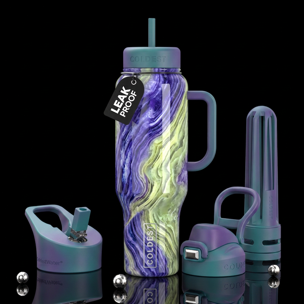 iolite prehnite swirls  lines,glossy, trompe-l'œil... water bottle design