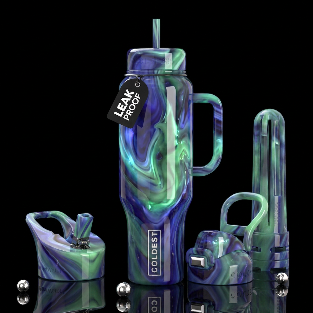 iolite prehnite slag glass,glossy, trompe-l'œil, g... water bottle design
