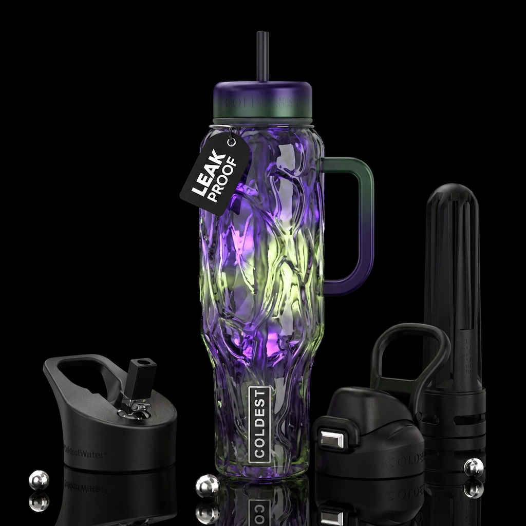 iolite prehnite slag glass,glossy, trompe-l'œil, g... water bottle design