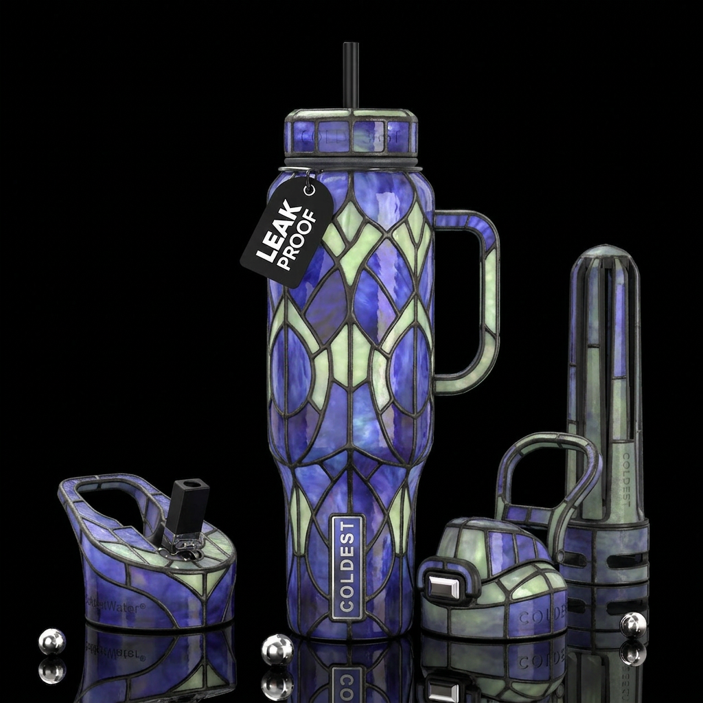iolite prehnite Tiffany lamp inspired glass,glossy... water bottle design