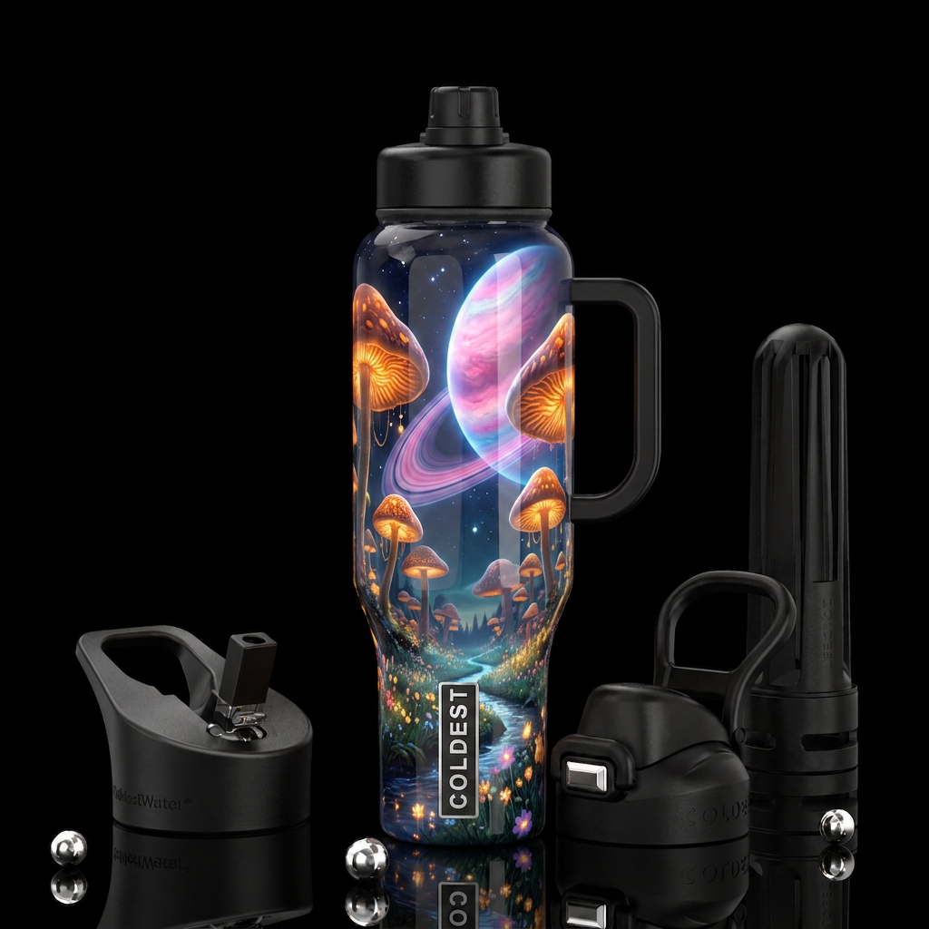 seamless wrap-around design for a tumbler featurin... water bottle design