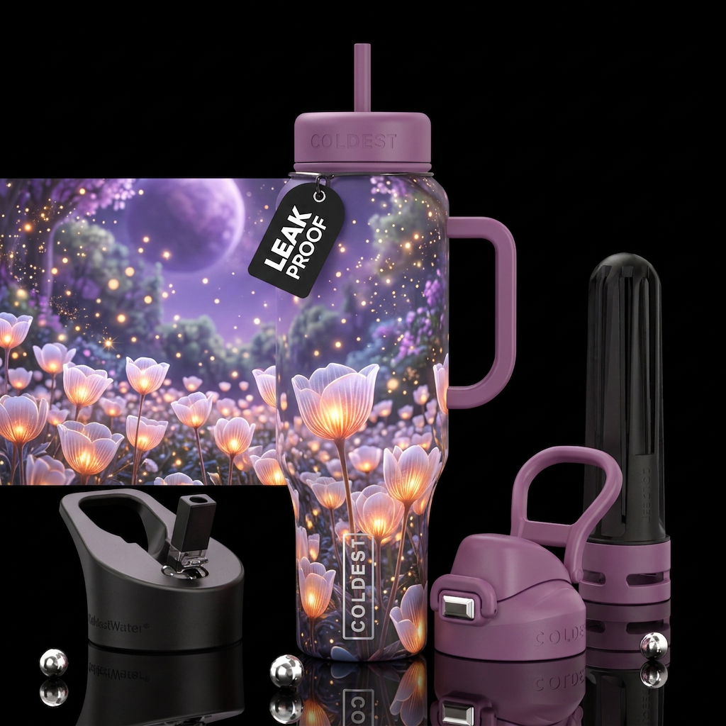 seamless, wrap-around design of an ethereal fantas... water bottle design