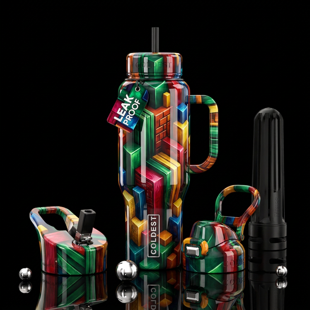 Block party, glossy, trompe-l'œil, beautiferous water bottle design