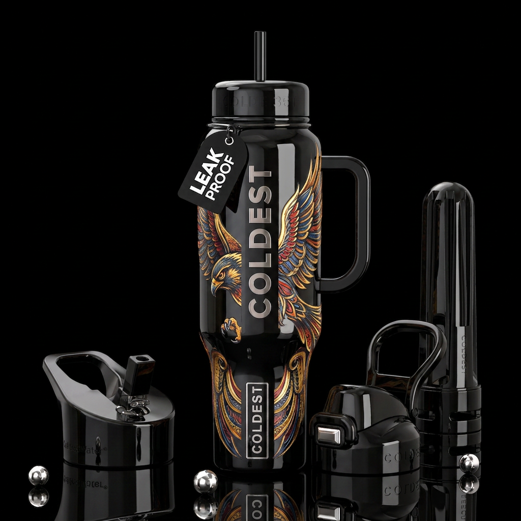 Blackhawk, glossy, trompe-l'œil, beautiferous water bottle design