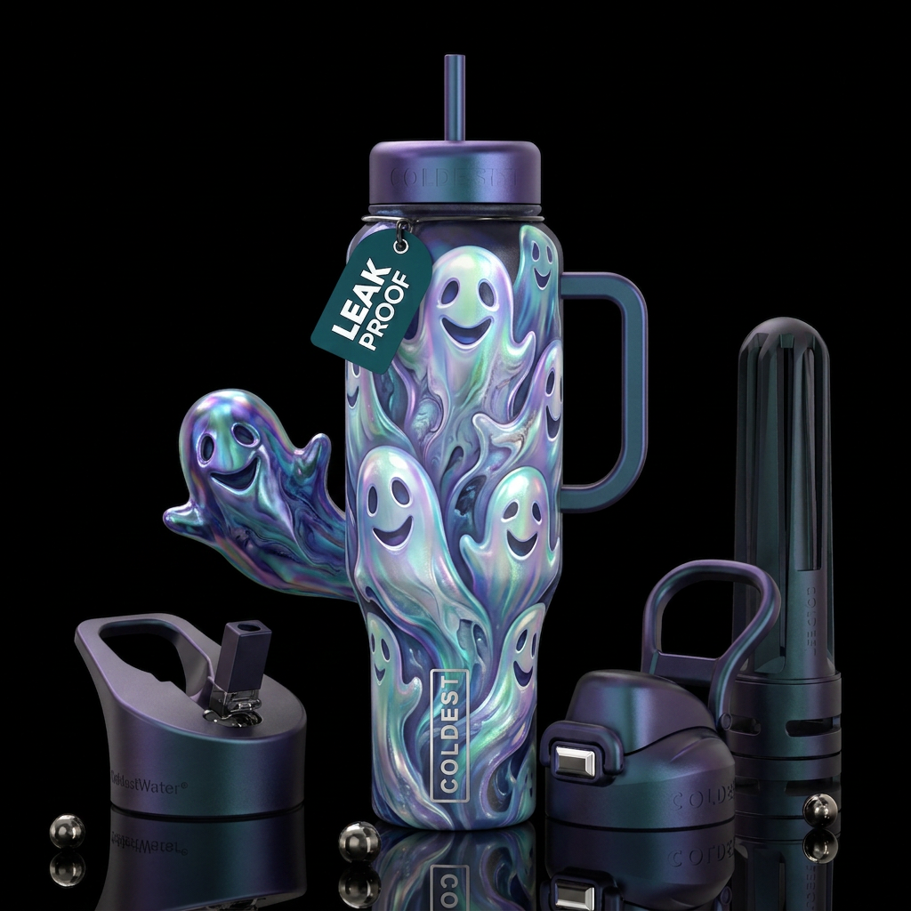 Ghost Ghost, glossy, trompe-l'œil, beautiferous water bottle design
