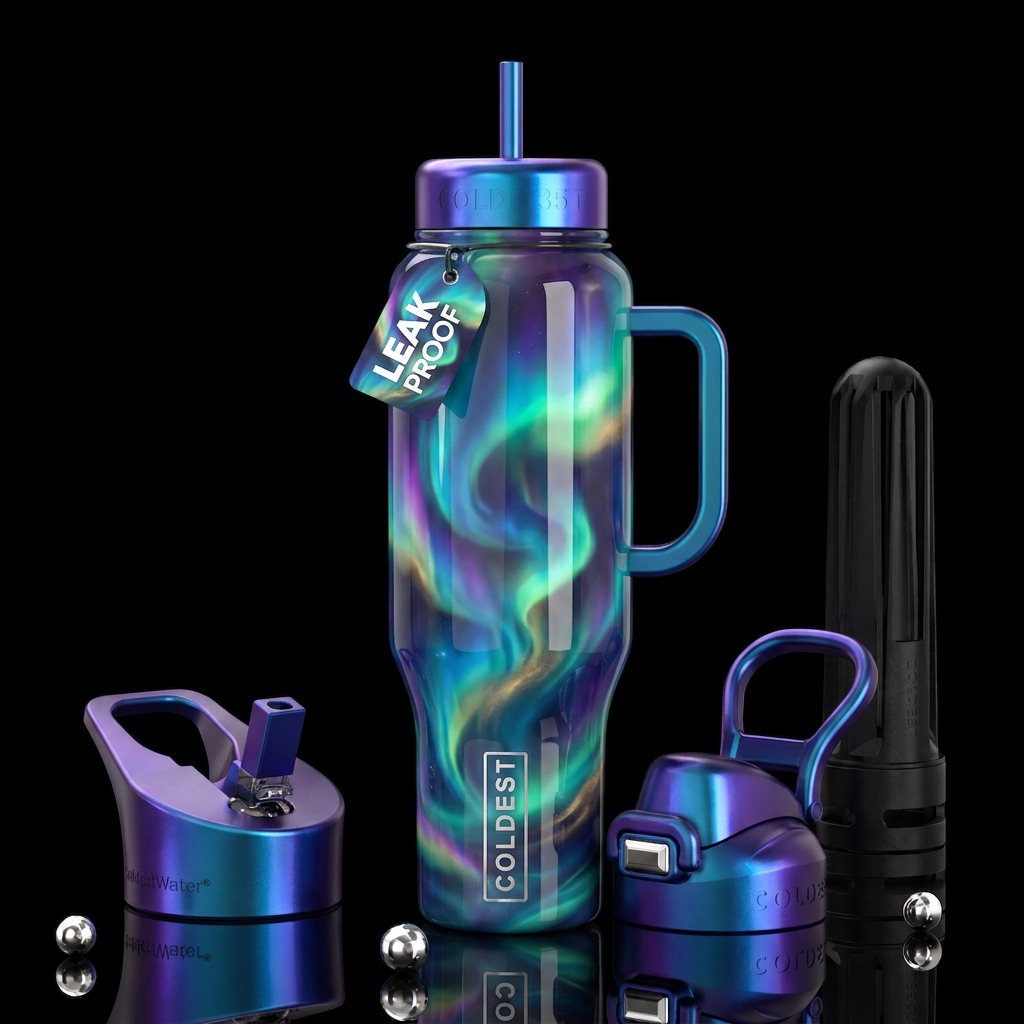 Aurora Ghost Ghost, glossy, trompe-l'œil, beautife... water bottle design