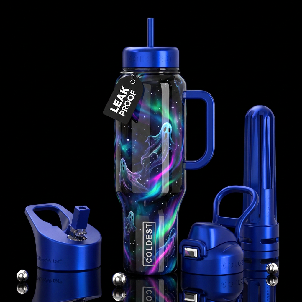 Aurora Ghost Ghost, glossy, trompe-l'œil, beautife... water bottle design