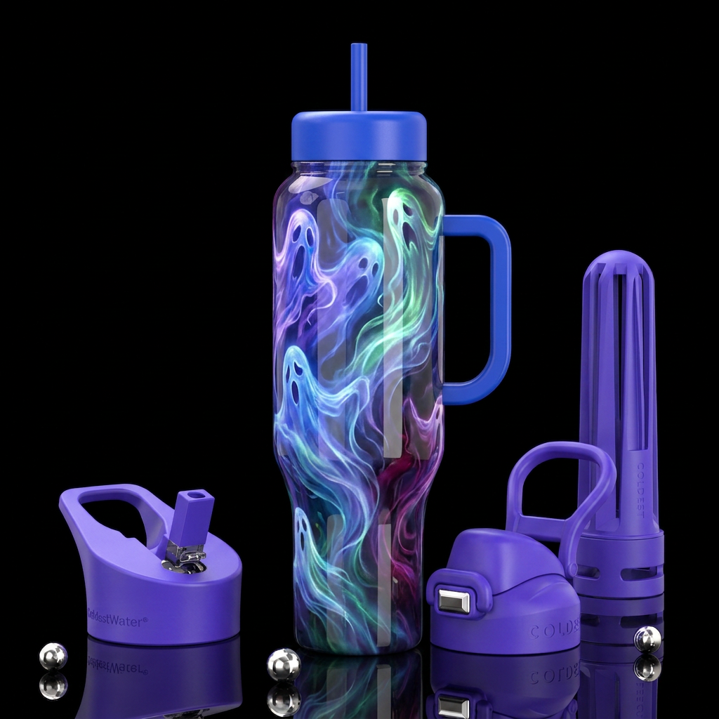 Omicron Ghost Ghost, glossy, trompe-l'œil, beautif... water bottle design