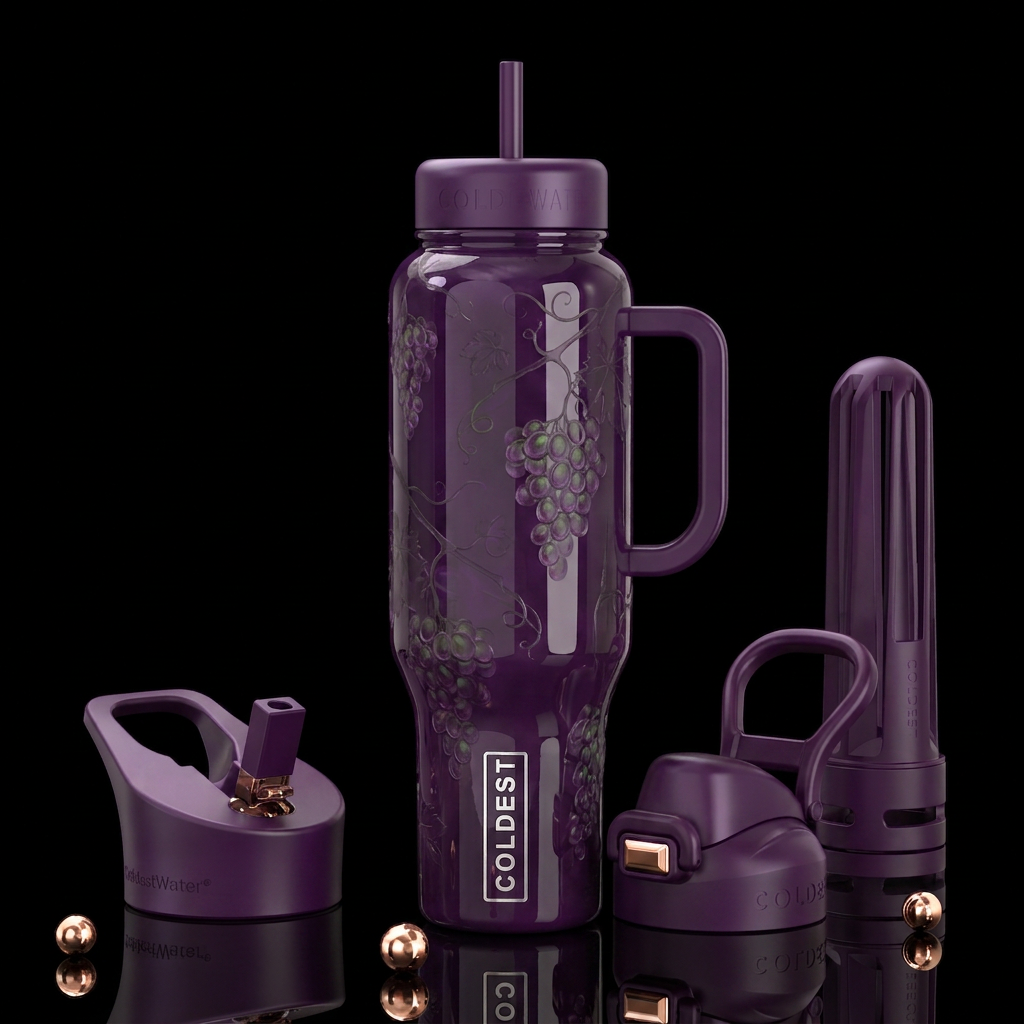 Ghost grapes, glossy, trompe-l'œil,beautiferous water bottle design