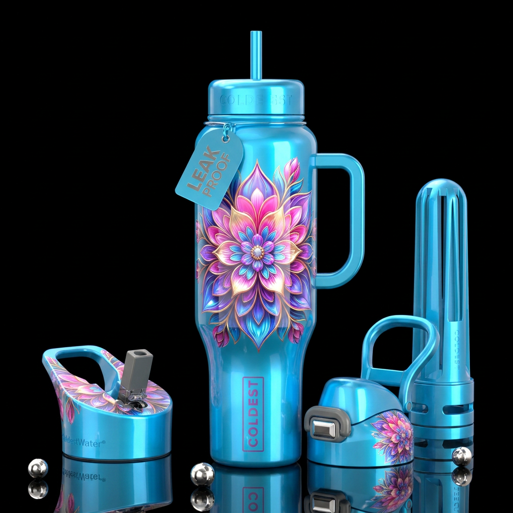 Neutrino flowers, glossy, trompe-l'œil,beautiferou... water bottle design