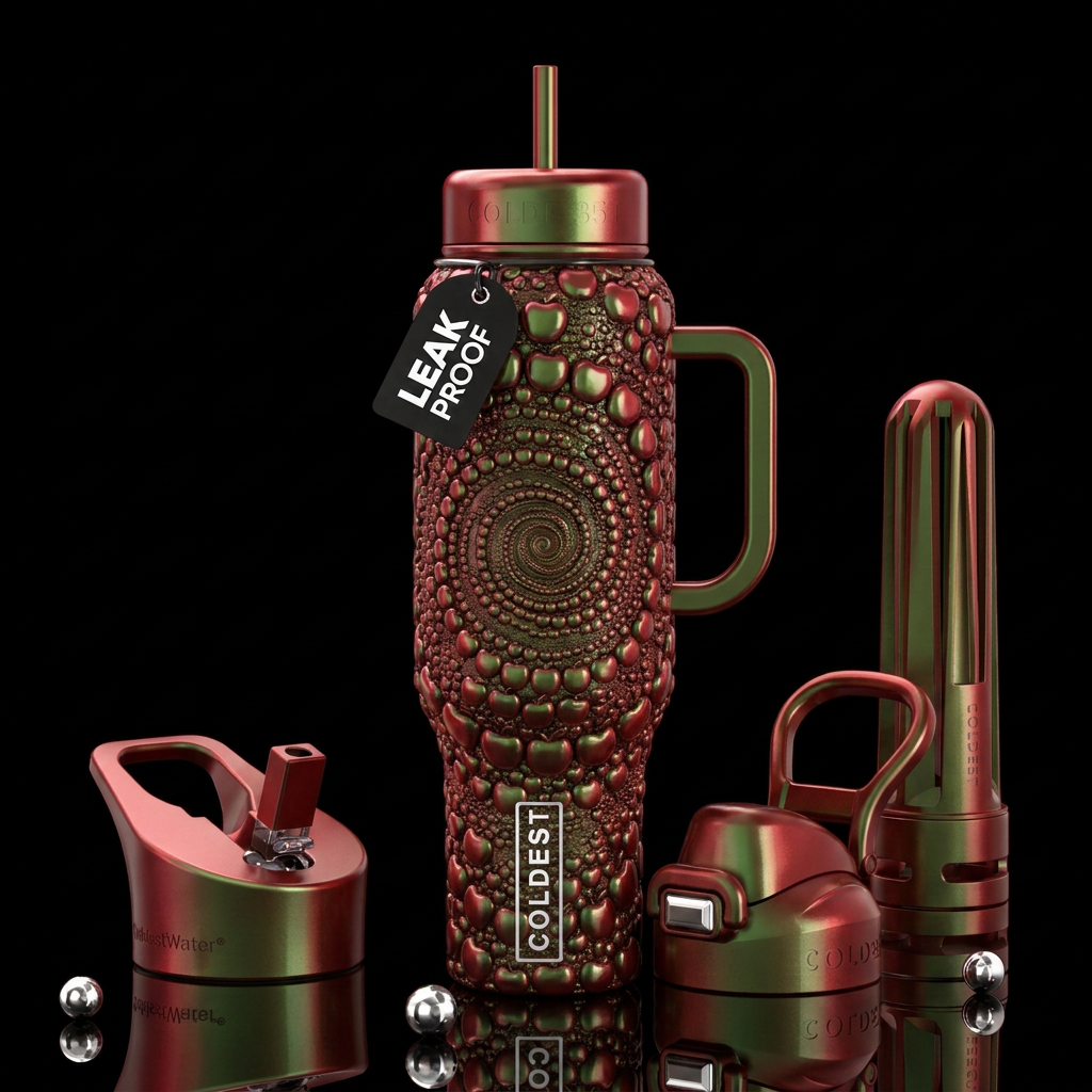 Neutrino apples, glossy, trompe-l'œil,beautiferous water bottle design