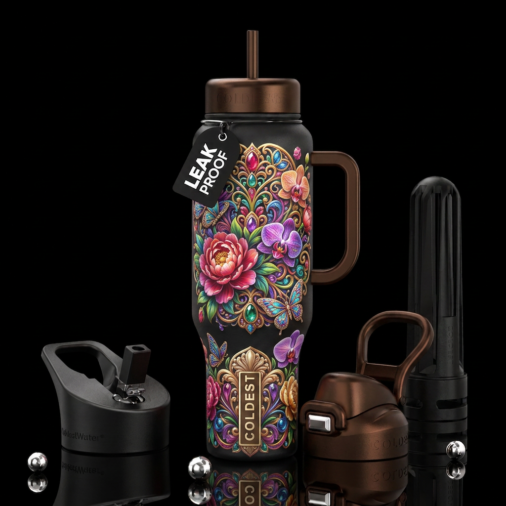 Gift shop, glossy, trompe-l'œil,beautiferous water bottle design