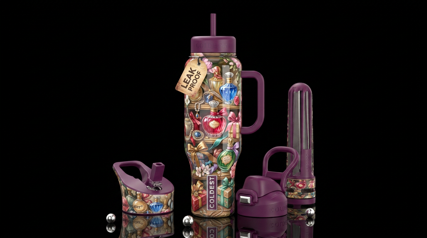 Gift shop, glossy, trompe-l'œil,beautiferous water bottle design