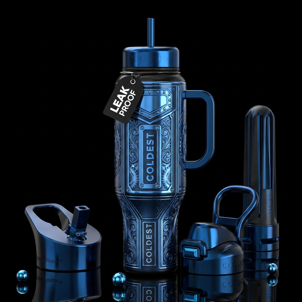 Blue line, badge, glossy, trompe-l'œil, beautifero... water bottle design