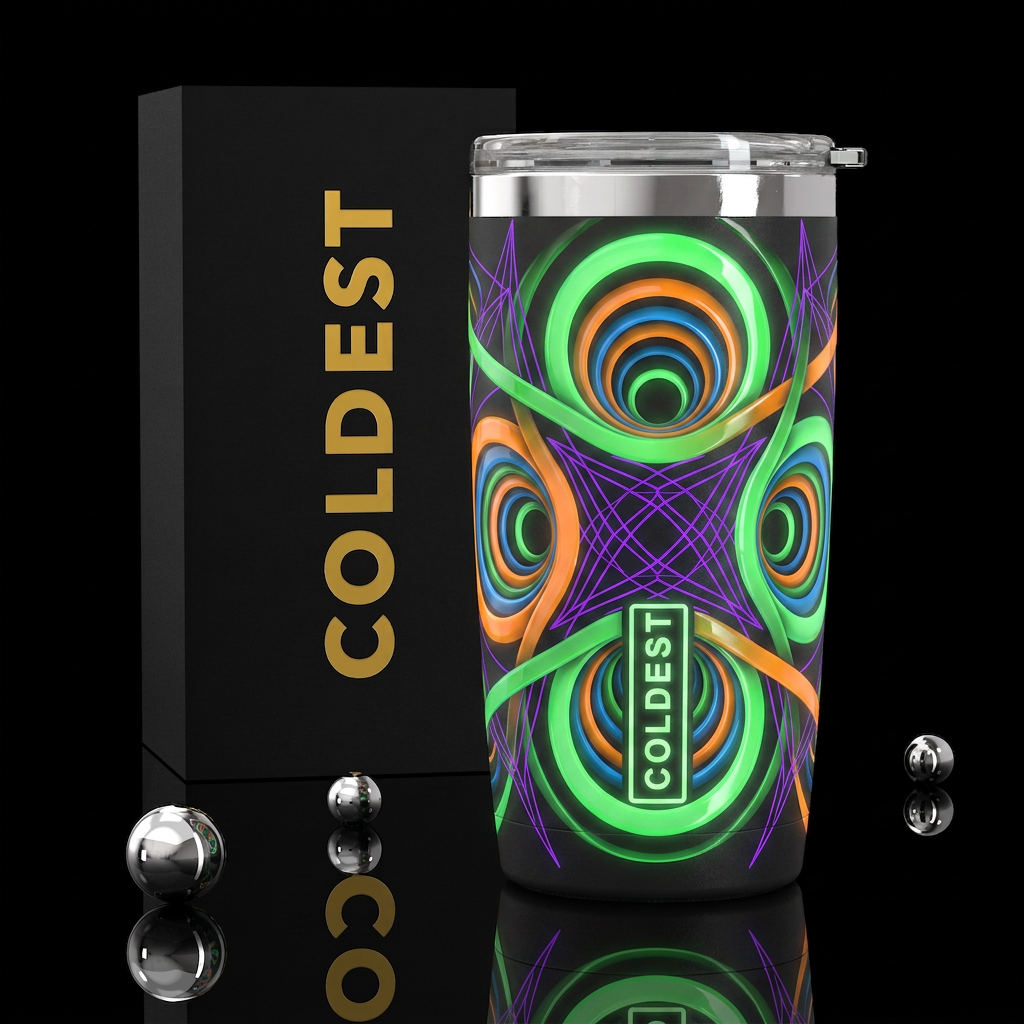 Green , orange and blue circles, purple lines,glos... water bottle design