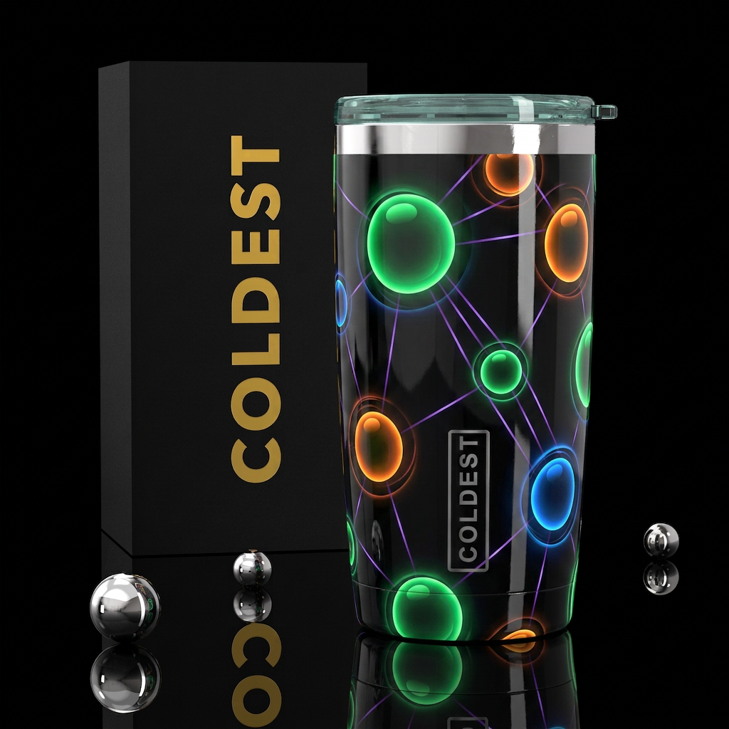 Green , orange and blue circles, purple lines,glos... water bottle design