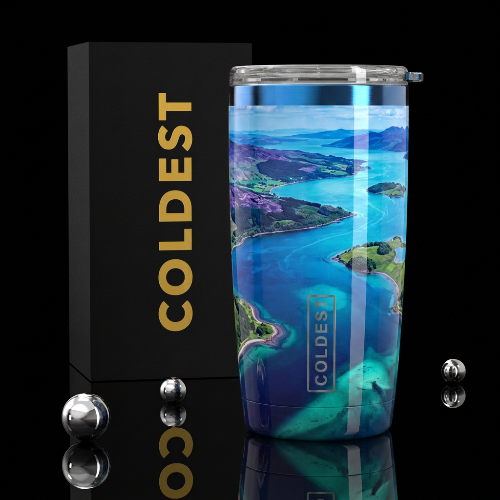 Firth of Clyde, glossy, trompe-l'œil, beautiferous water bottle design