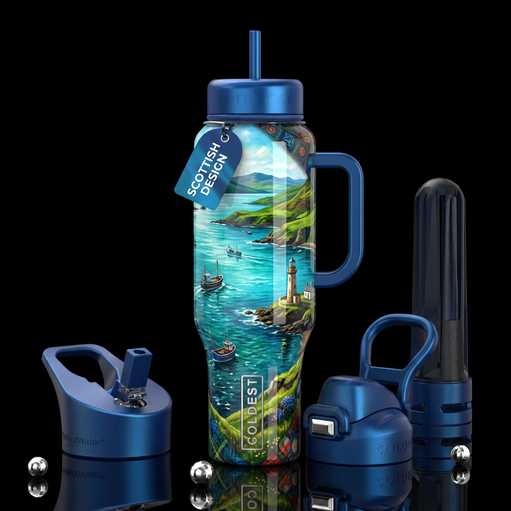 Firth of Clyde, glossy, trompe-l'œil, beautiferous water bottle design