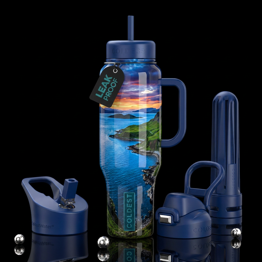 Firth of Clyde, glossy, trompe-l'œil, beautiferous water bottle design