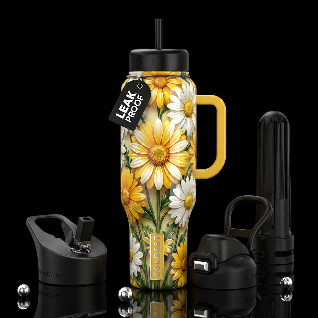 Daisy daisy, glossy, trompe-l'œil, beautiferous water bottle design