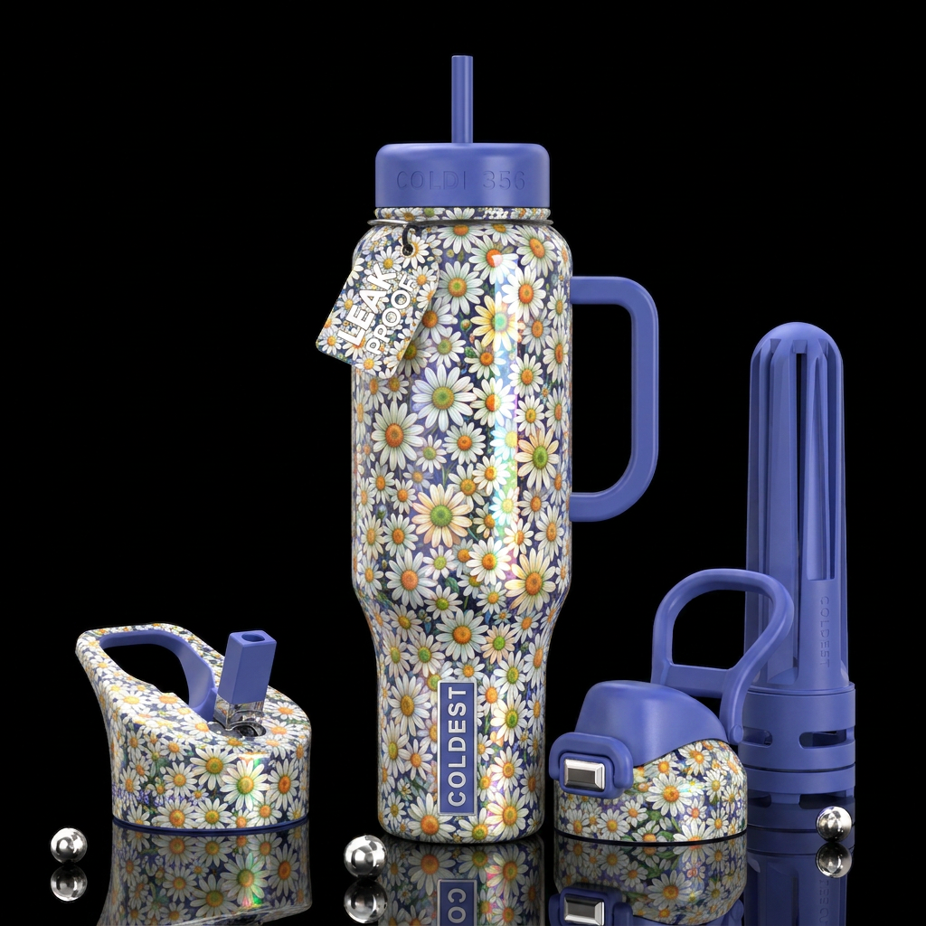 Daisy daisy, glossy, trompe-l'œil, beautiferous water bottle design