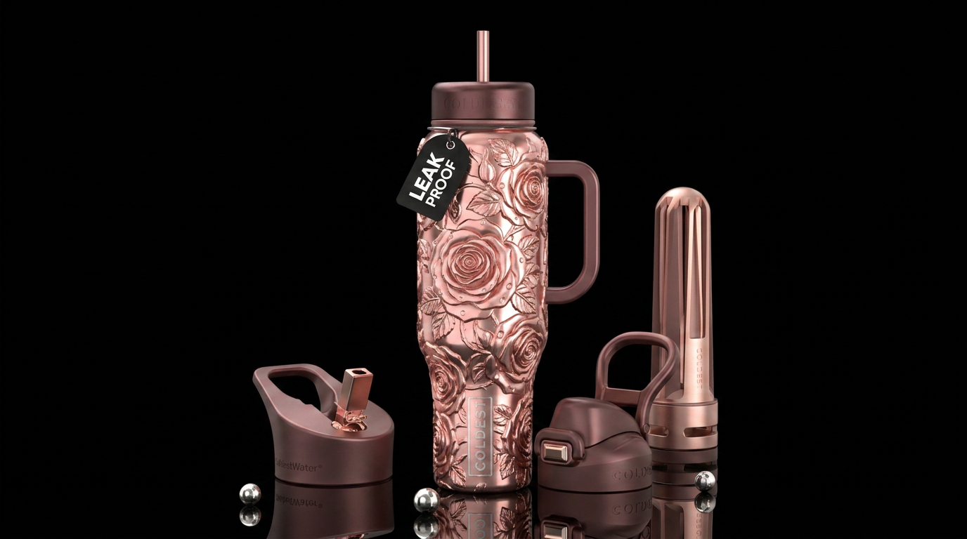 Rose rose, glossy, trompe-l'œil, beautiferous water bottle design