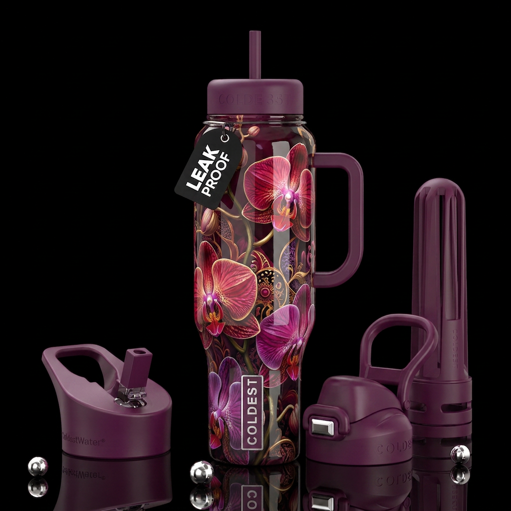 Orchid Orchid, glossy, trompe-l'œil, beautiferous water bottle design
