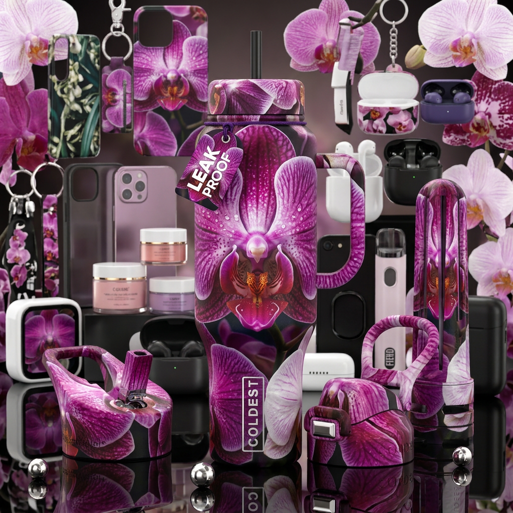 Orchid Orchid, glossy, trompe-l'œil, beautiferous water bottle design