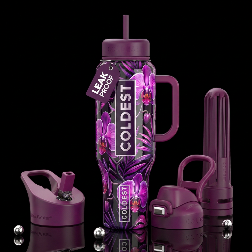 Orchid Orchids, glossy, trompe-l'œil, beautiferous water bottle design
