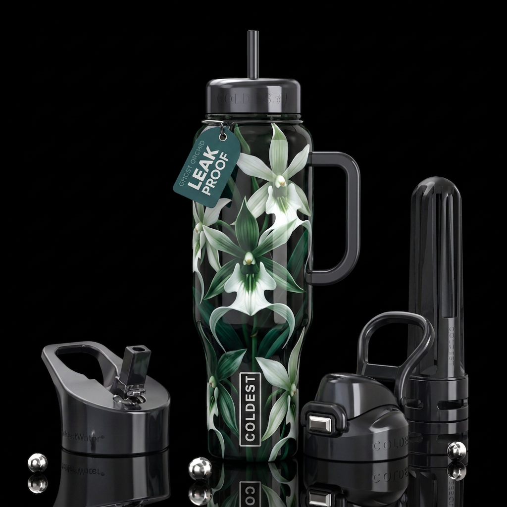 Ghost Orchids exotic Orchids, glossy, trompe-l'œil... water bottle design