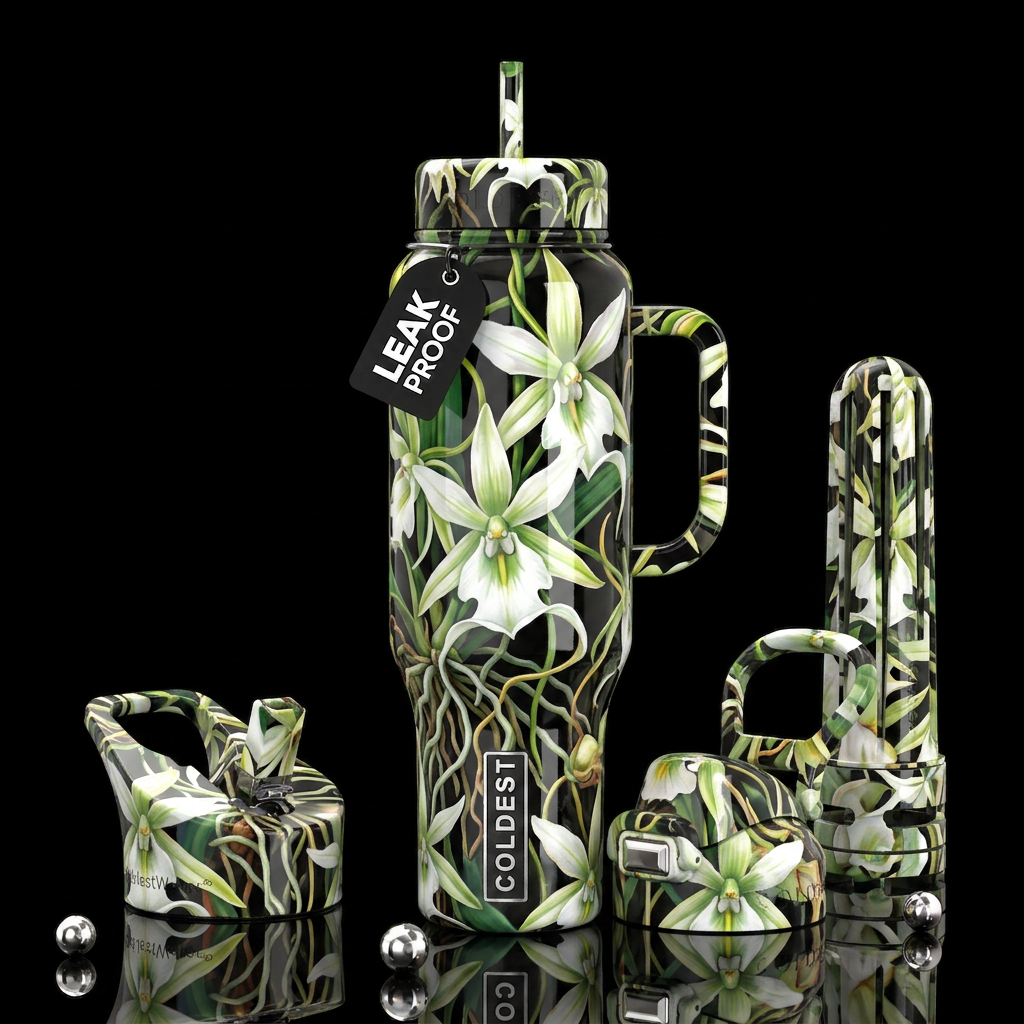 Ghost Orchids exotic Orchids, glossy, trompe-l'œil... water bottle design