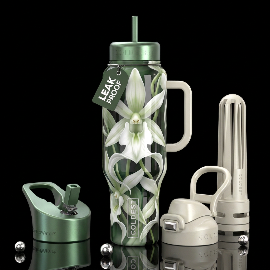 Ghost Orchids exotic Orchids, glossy, trompe-l'œil... water bottle design