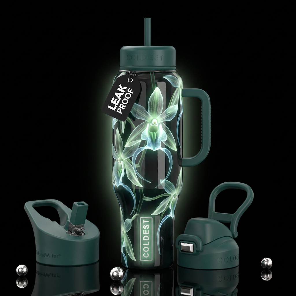 Ghost Orchids exotOrchids, glossy, trompe-l'œil, b... water bottle design