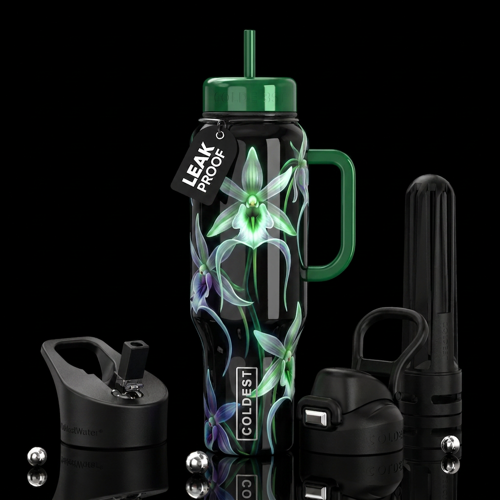 Ghost Orchids , glossy, trompe-l'œil, beautiferous... water bottle design