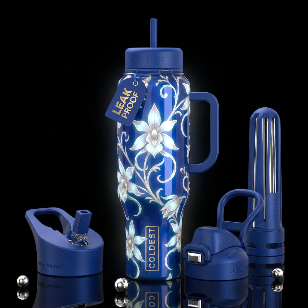 Victorian Ghost Orchids , glossy, trompe-l'œil, be... water bottle design