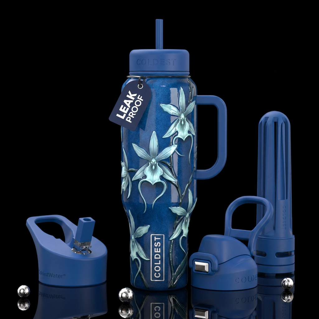 Victorian Ghost Orchids , glossy, trompe-l'œil, be... water bottle design