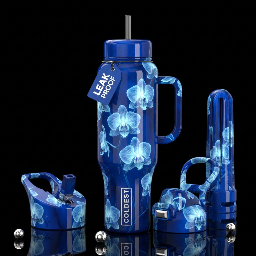 Victorian Ghost Orchids , glossy, trompe-l'œil, be... water bottle design