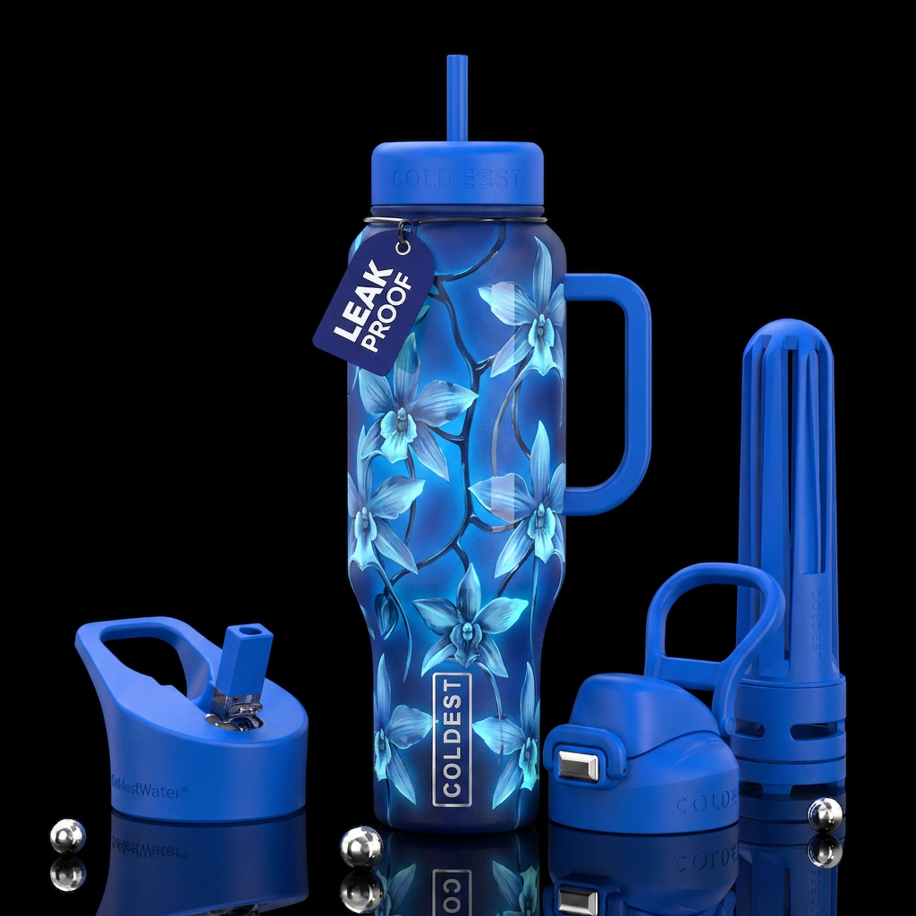 Victorian Ghost Orchids , glossy, trompe-l'œil, be... water bottle design